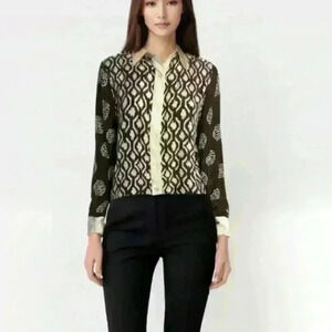 Linea by Louis Dell'Olio Vintage Silk Brown Ivory Blouse Size Small